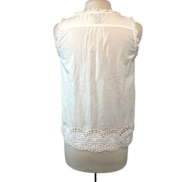 Antibes Blanc Tank Top Womens Size M White Blouse Summer Shirt Romantic Lace - Picture 2 of 10